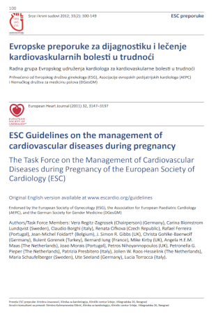 Evropske preporuke za dijagnostiku i lečenje kardiovaskularnih bolesti u trudnoći