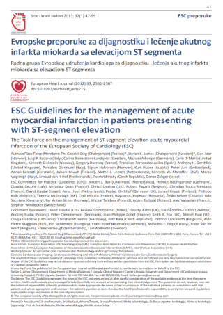 Evropske preporuke za dijagnostiku i lečenje akutnog infarkta miokarda sa elevacijom ST segmenta