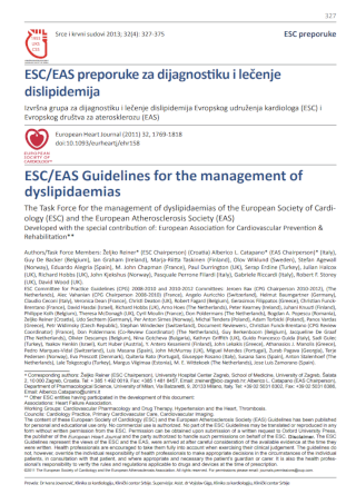 ESC/EAS preporuke za dijagnostiku i lečenje dislipidemija