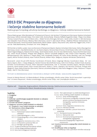 2013 ESC Preporuke za dijagnostiku i terapiju stabilne koronarne bolesti srca