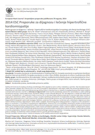 2014 ESC Preporuke za dijagnozu i lečenje hipertrofične kardiomiopatije